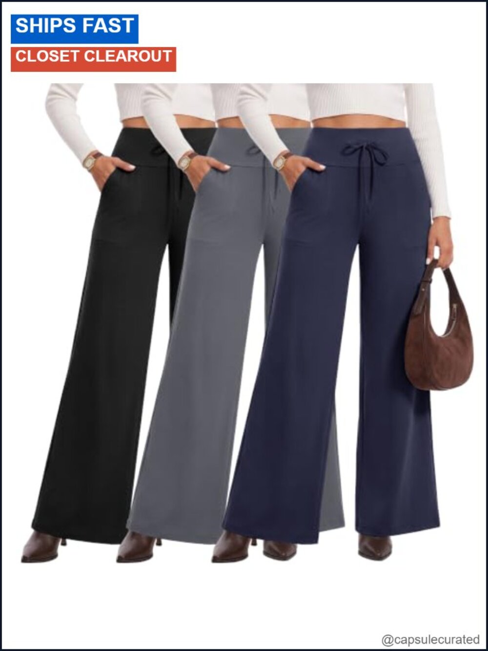 Wide Leg Pants for Women 3 Pack Casual Lounge Pants with Pockets